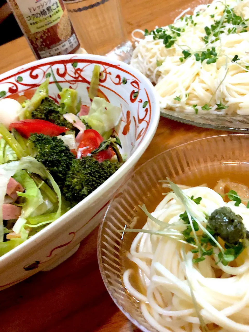 Snapdishの料理写真:つけ麺と温野菜サラダ🥗|みほさん