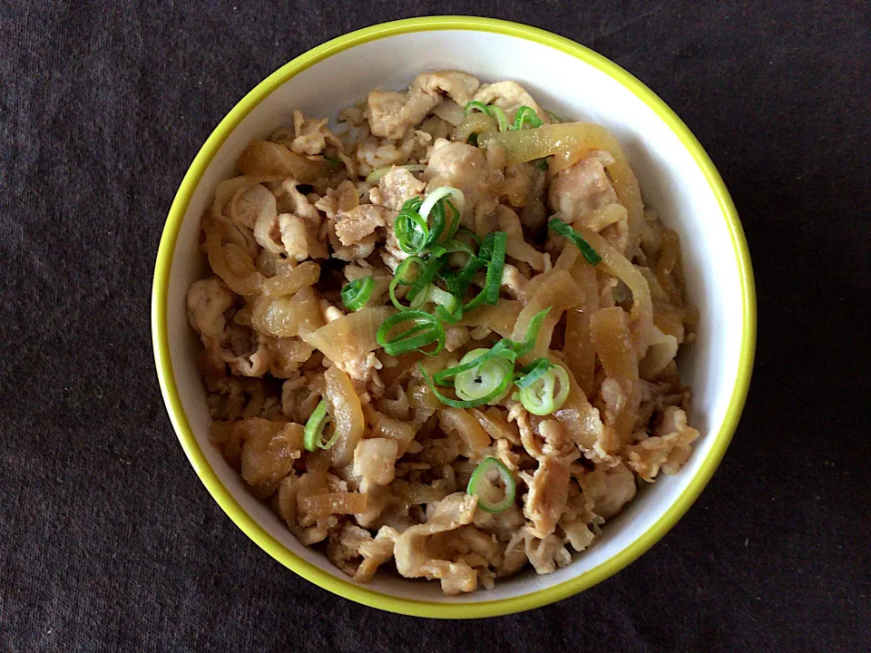 豚肉玉ねぎ炒め丼|ばーさんさん