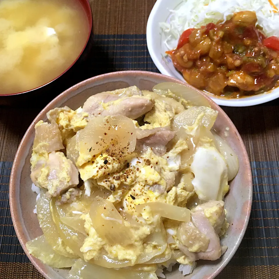 2020/07/28 親子丼、豆トマト煮(いただきもの)|kykyさん