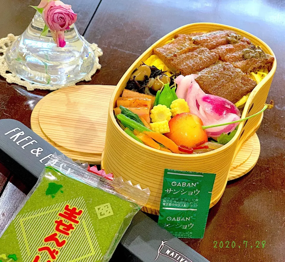 20200728 夫弁当🍱に御用達の和食屋さんが出した鰻山椒煮を使って少し豪華弁当に😬|Seikoさん