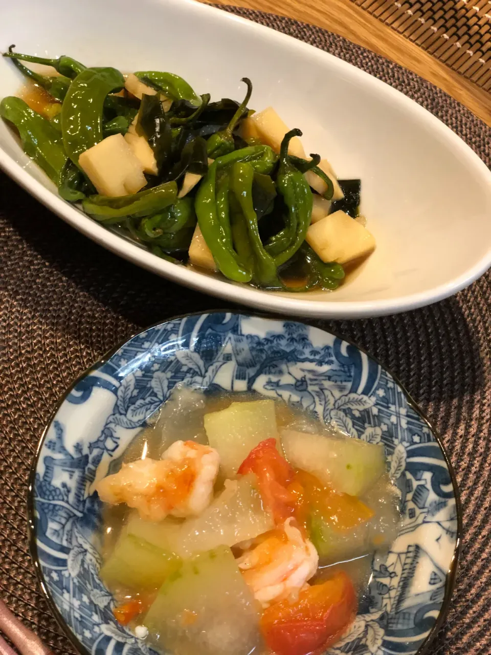 冬瓜とトマトのエスニック煮、ししとうの炊いたん|じょんさん