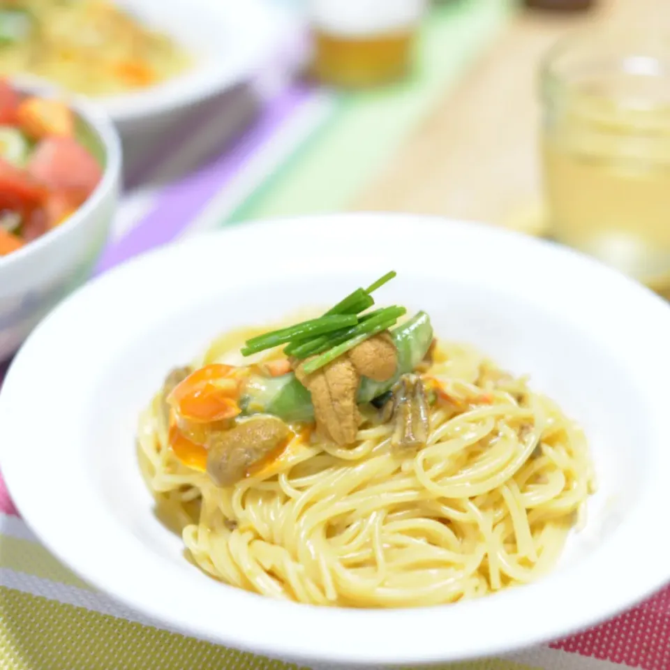 ムラサキウニのクリームパスタ🍝✨|さわ太郎さん