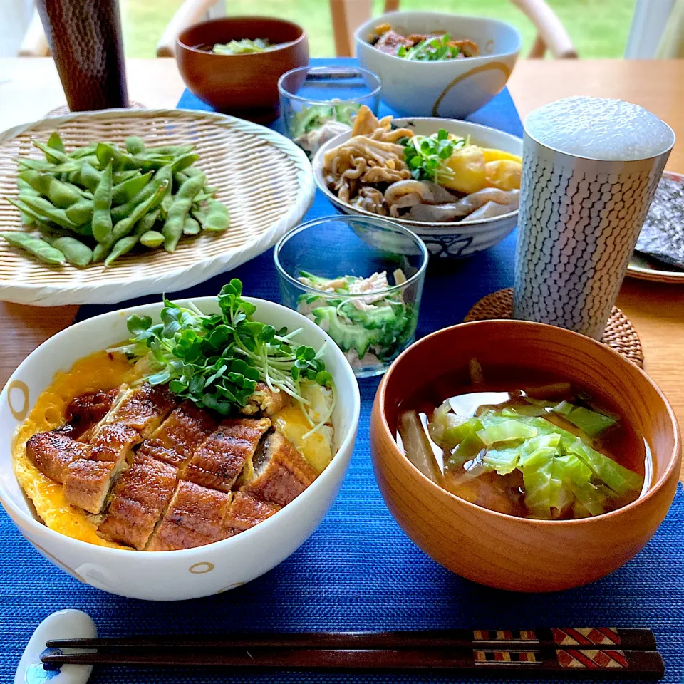 うな玉丼の晩ごはん|むぎこさん