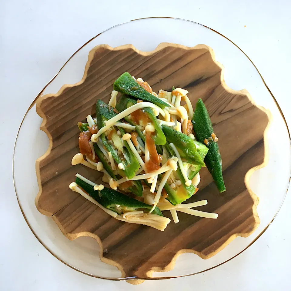 Okura & Enoki’s worm salad with plum ponzu vinaigrette sauce|PeachPieさん