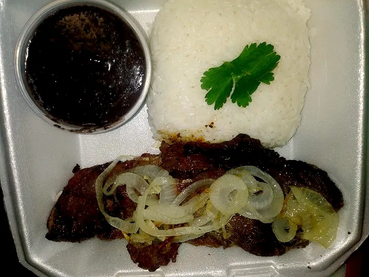 carne asada with white rice and beans and grill onions|siscoさん