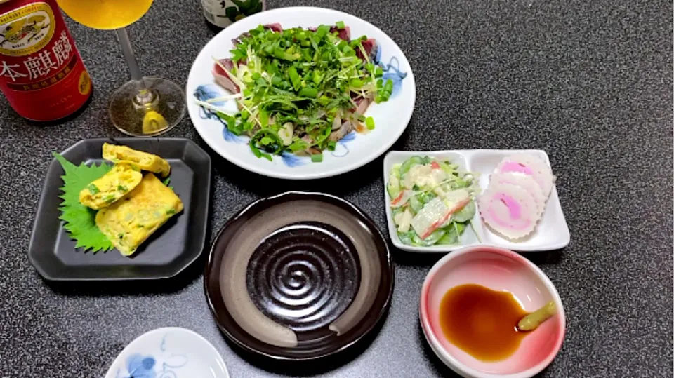 7月30日 （木）一人晩酌（炭火焼きカツオのたたき・他）|emiさん