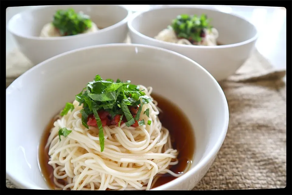 さっぱり梅しそそうめん|えびフライさん