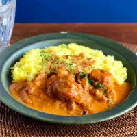 Snapdishの料理写真:バターチキンカレー&サフランライス　　Butter chicken curry and saffron rice　