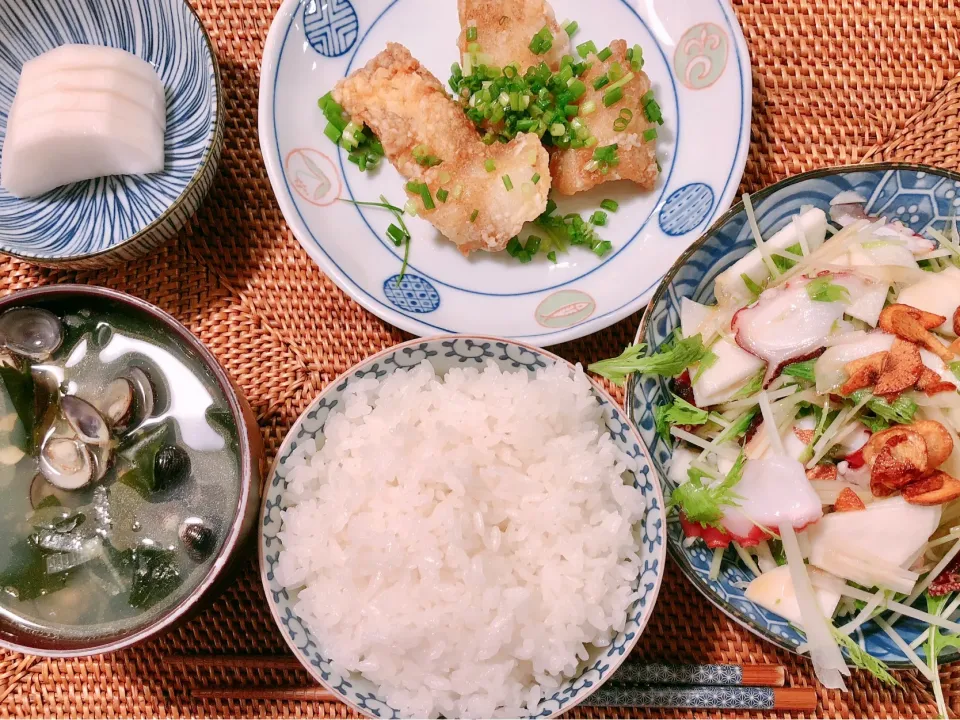 Fried-fish,salad within octopus,freshwater calm soup and pickled turnip|taka-chanさん