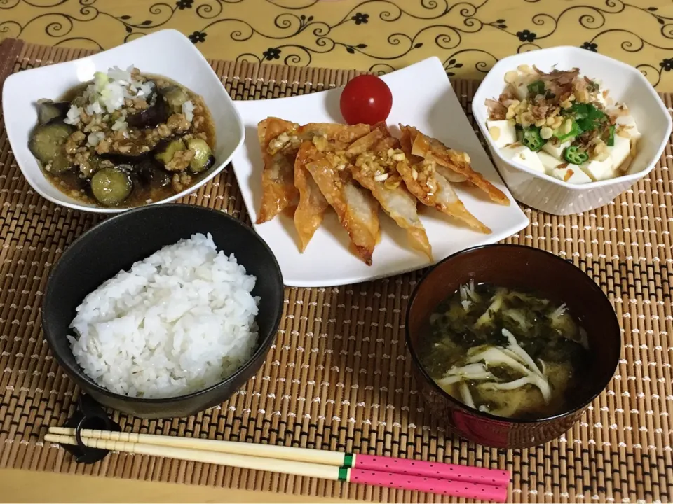 麻婆茄子＆揚げワンタン～夕飯|チムニーさん