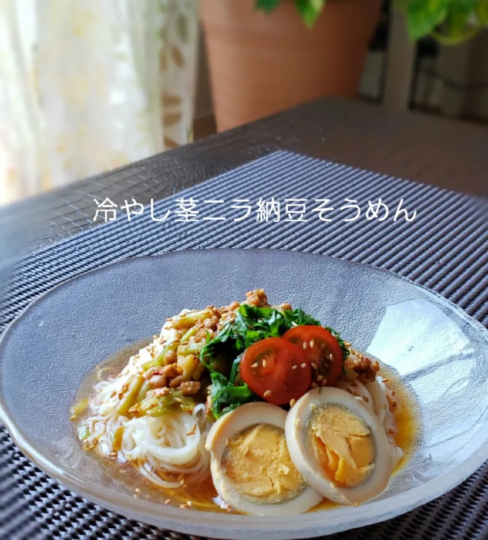 Snapdishの料理写真:主婦の簡単昼そうめん
冷やし茎ニラ納豆そうめん|kimikimi❤kitchenさん