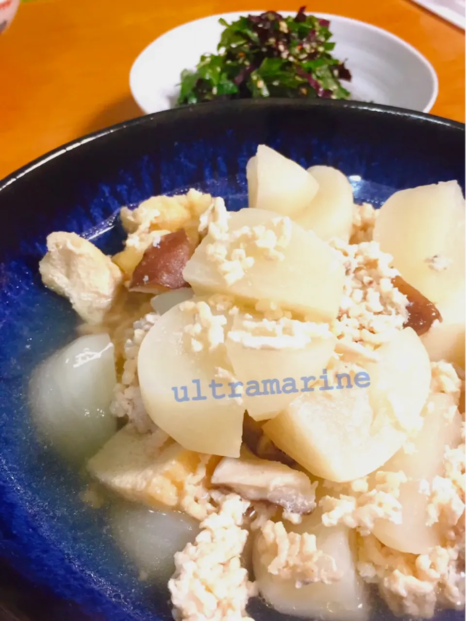 ＊ほっとする味。蕪のそぼろ煮とおつまみ大葉♬＊|ultramarineさん