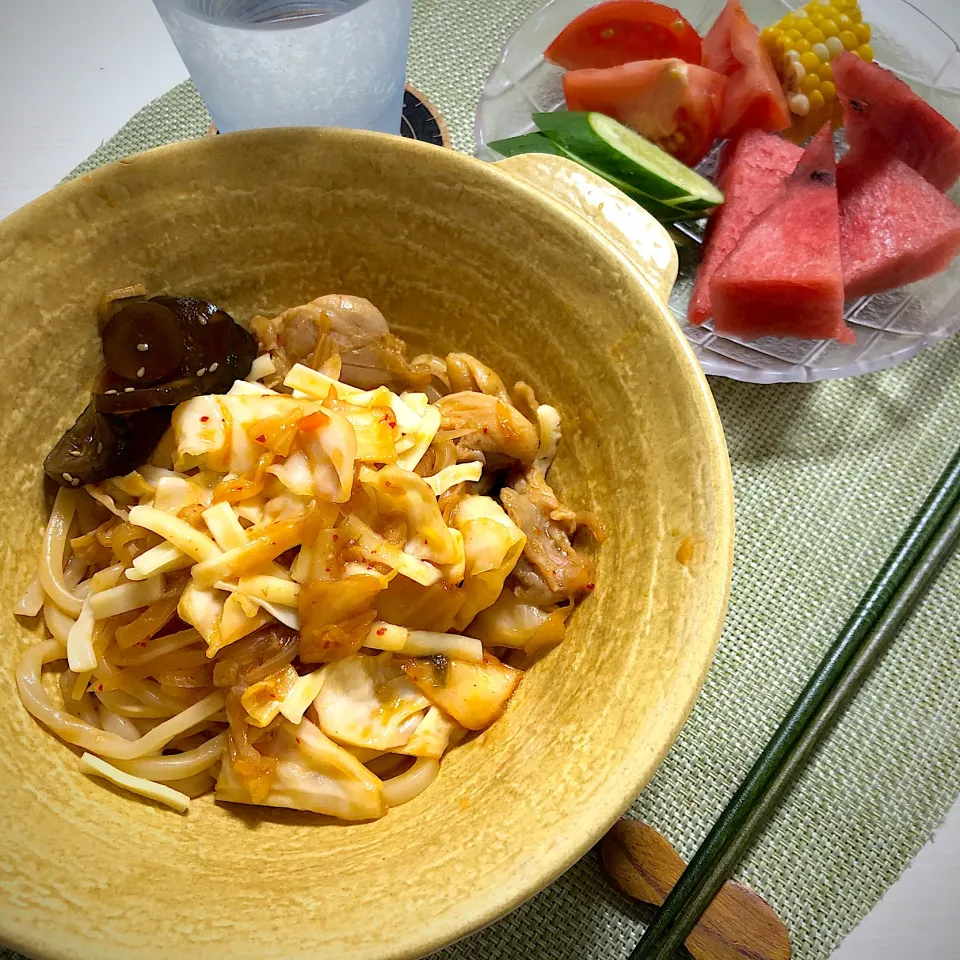 Snapdishの料理写真:8/3晩ご飯：チーズダッカルビうどん|ななみんさん