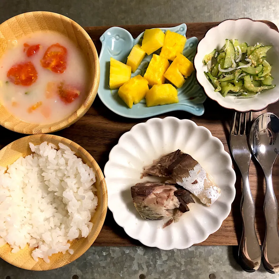 煮魚、酢の物、野菜たっぷりゴボウスープで#双子めし|nao子さん