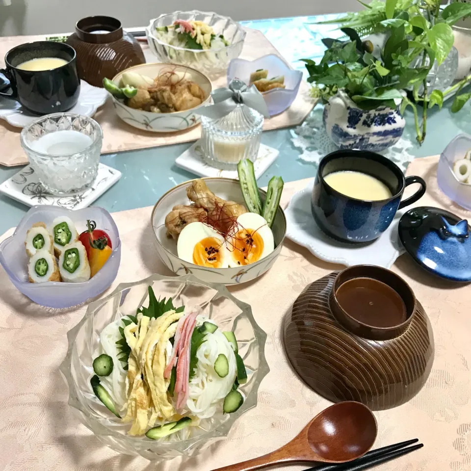 Snapdishの料理写真:お素麺と茶碗蒸しの晩ごはん✨🍴|エンジェルさん