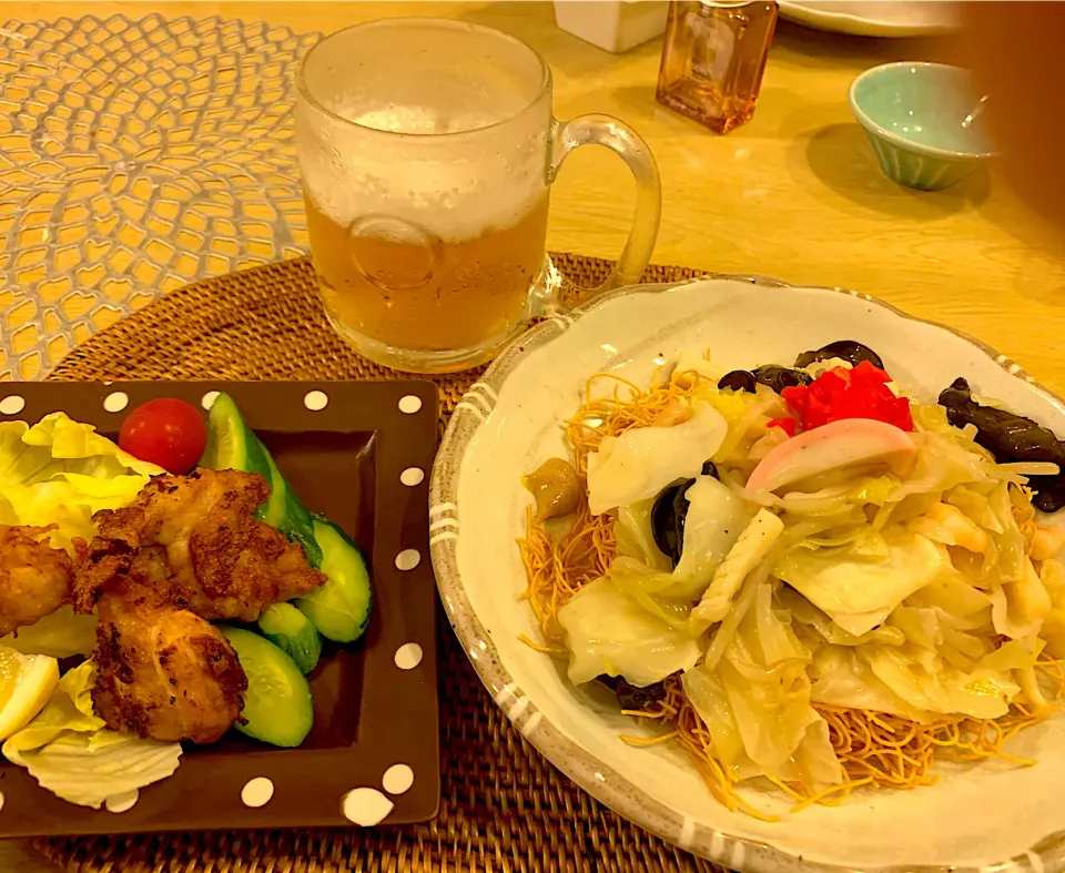 Snapdishの料理写真:塩レモン唐揚げと皿うどん|ファニーさん