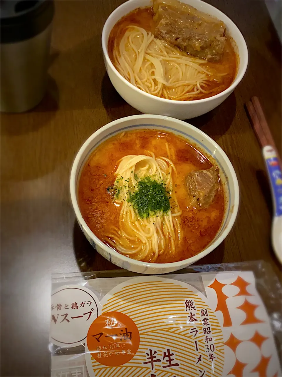 Snapdishの料理写真:熊本　桂花ラーメン🍜　麻阿油入り豚骨スープ　豚バラ肉煮　青海苔|ch＊K*∀o(^^*)♪さん