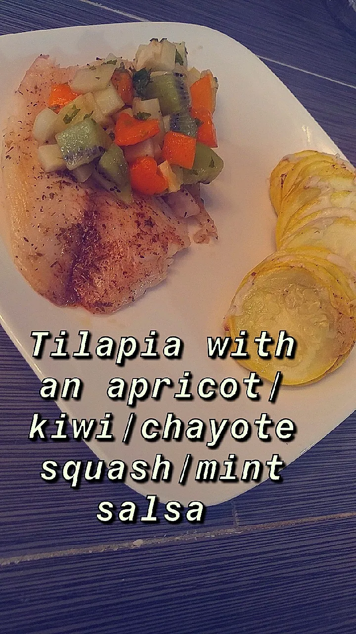 tilapia with an apricot, kiwi, chayote squash, and mint salsa|cwalker12396さん