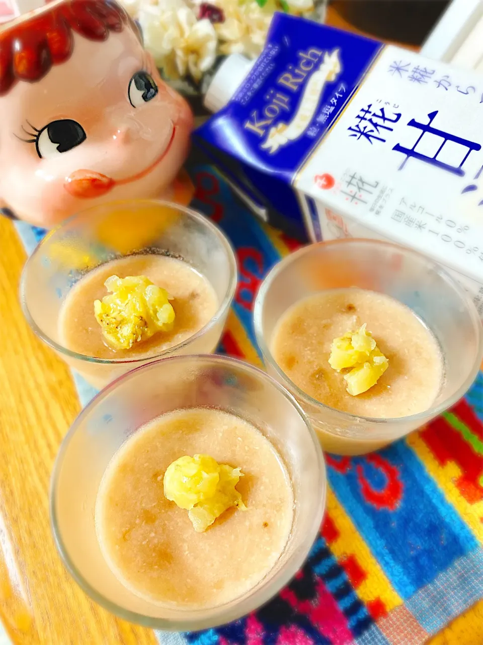 Snapdishの料理写真:リピリピ♡息子の大好きな麹甘酒さんとバナナさんで夏にピッタリぷるぷるプリン。|ぽき。さん