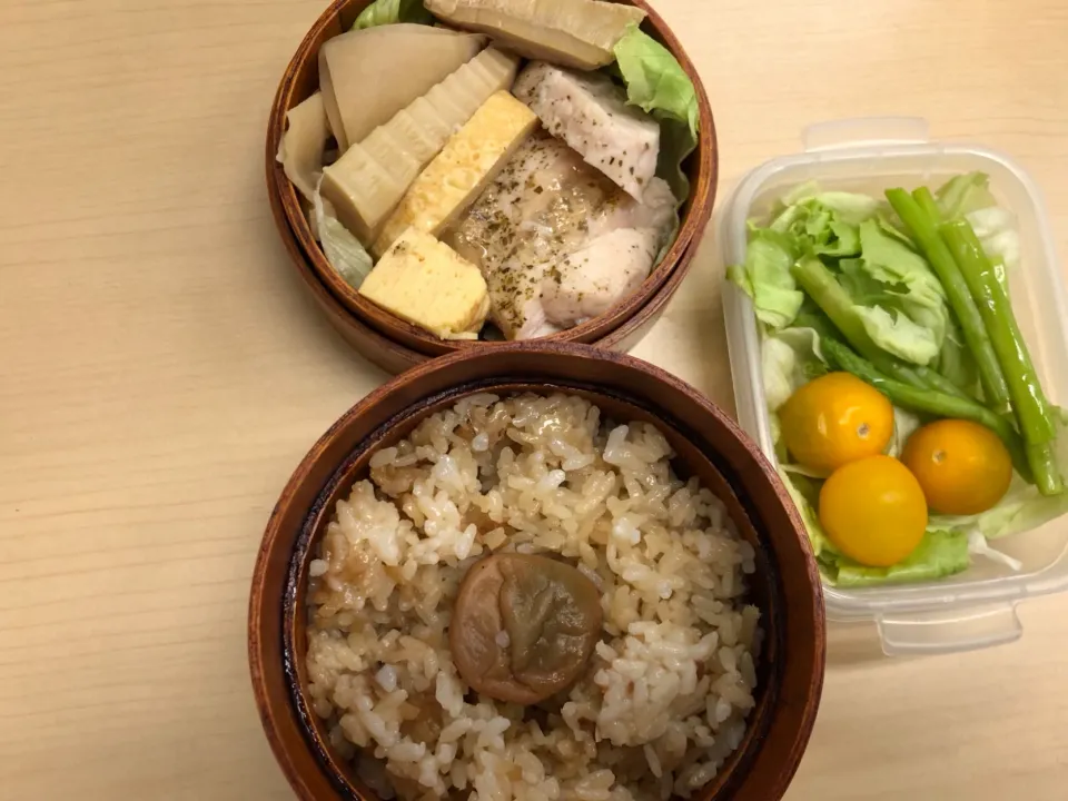 自分用華がない弁当　茶・黄・緑|おっちさん