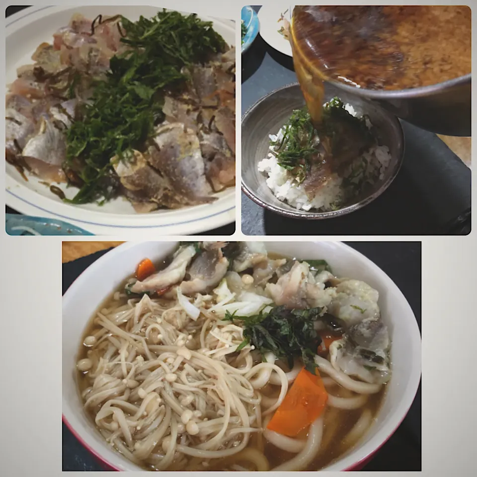 シズマエ　でんでんのわさび昆布締め　刺身ぶっかけ！　でんでんの出汁でうどん|佐野未起さん