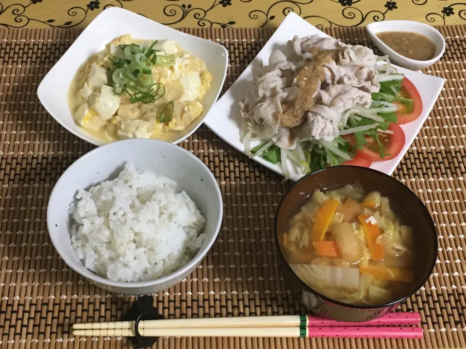 豚しゃぶと豆腐の卵とじ〜夕飯|チムニーさん