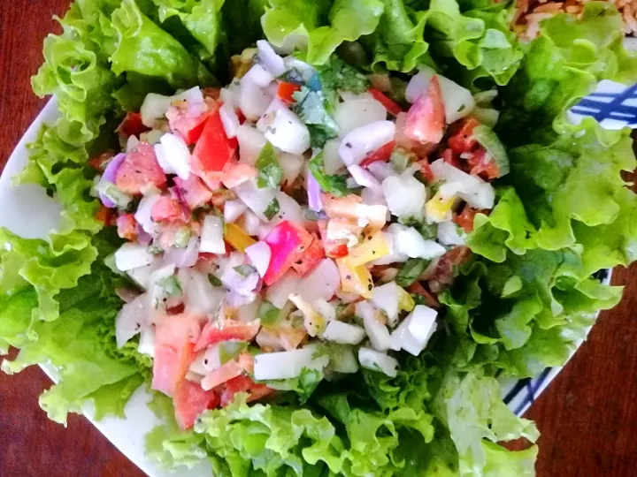 Cucumber, Bell paper salad with mayonnaise....|Sheli Jayさん