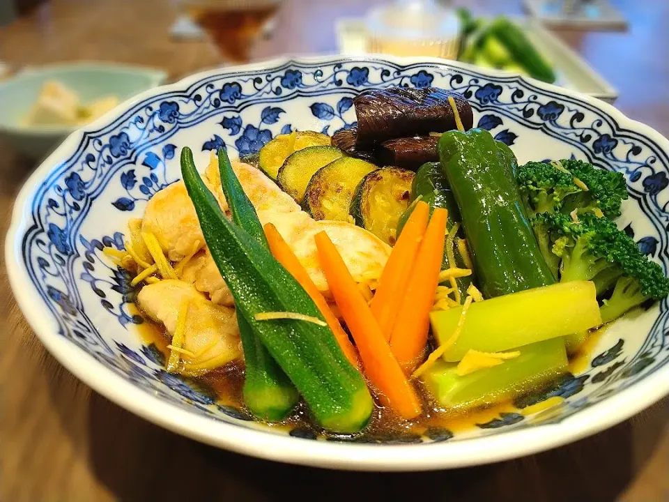 夏野菜と鶏の焼き浸し|古尾谷りかこさん