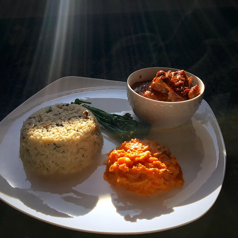 Beef stew with Butter Beans, Savoury Basmati Rice, Creamy Orange Sweet Potato& Brocolli|QueenMbeeさん