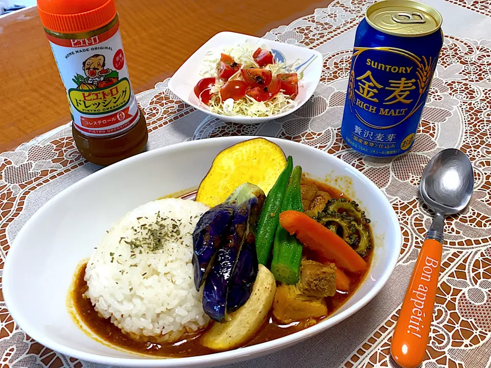 Snapdishの料理写真:自家製夏野菜のせスープカレー⭐️|makoさん