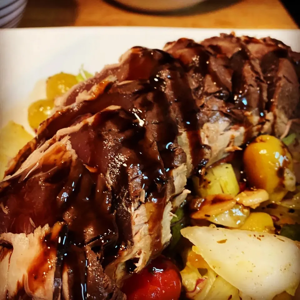 Snapdishの料理写真:Katsuo (fresh Tuna) with Balsamic Soy Sauce on top of  a pickled Vegetable Salad with Olives #katsuo #tuna  #salad  Freshly made Sweetcorn & Onion Creamy Potage|Emanuel Hayashiさん