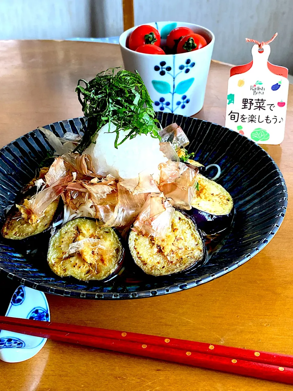 Snapdishの料理写真:ごま油香る焼き茄子のおろし素麺🍆|Miki (^_−)−☆さん