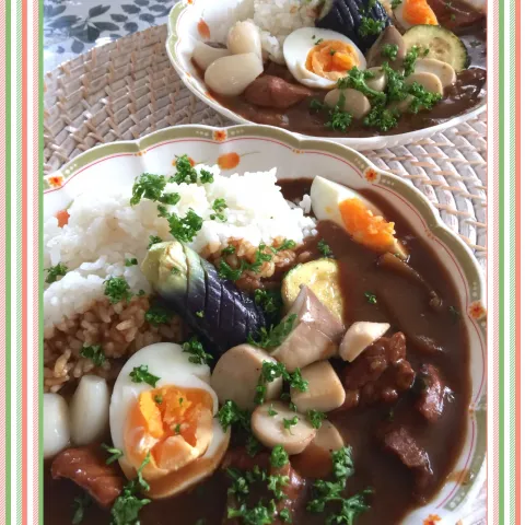 「エリンギ」を使ってみたSnapdishの料理・レシピ写真:お昼の夏野菜カレー🍛エリンギご〜ろごろ