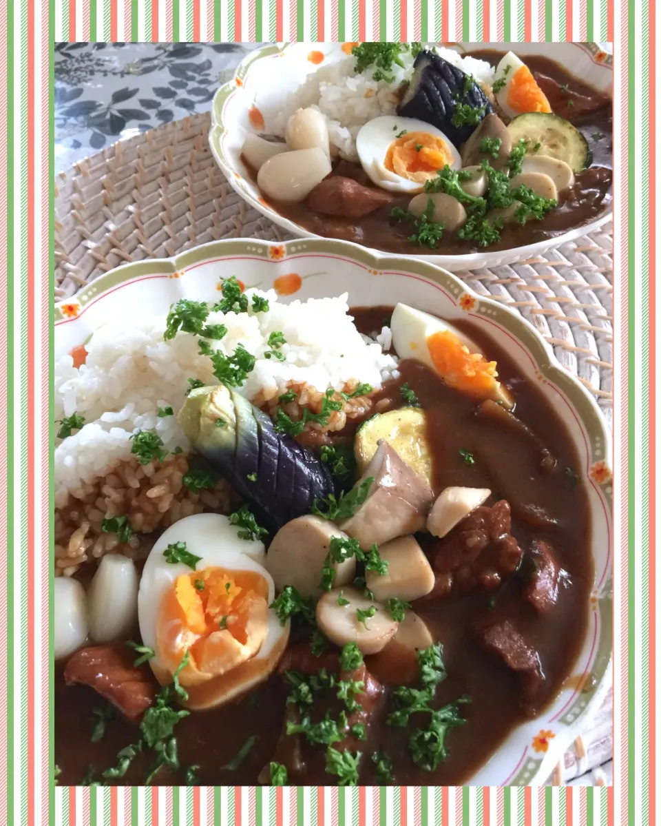 Snapdishの料理写真:お昼の夏野菜カレー🍛エリンギご〜ろごろ|paaruさん