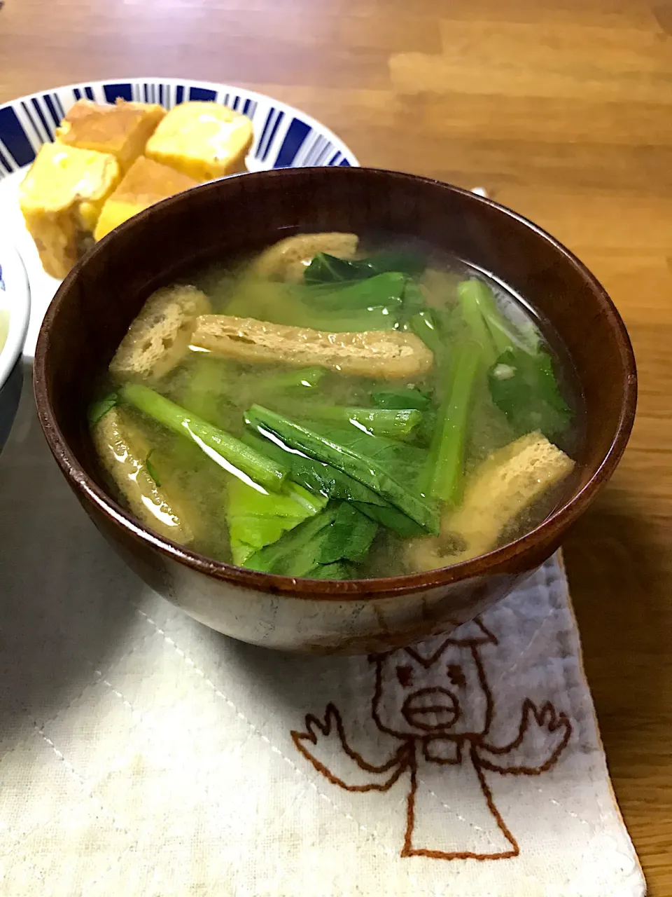 小松菜と油揚げのお味噌汁|morimi32さん