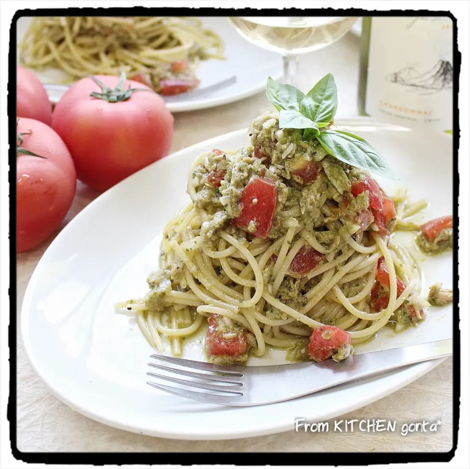 Snapdishの料理写真:岐阜県産夏秋トマト🍅で作る♬トマトとツナの冷製パスタ🍝﻿|gonta*さん