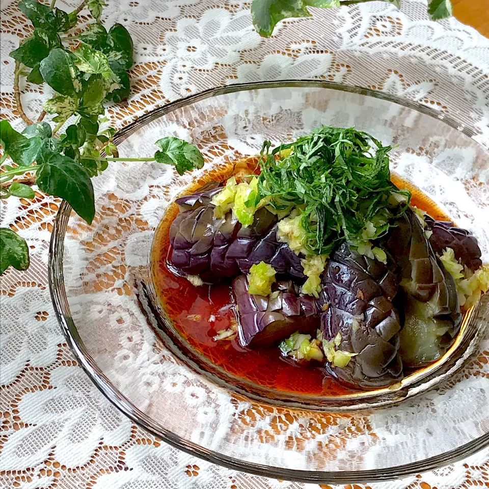 🌈暑さの極み⁉️🌈そんな日は身体を冷やす茄子料理🍆冷たく冷やした レンジ蒸し茄子の香味漬け🍆🍃|Hollyさん