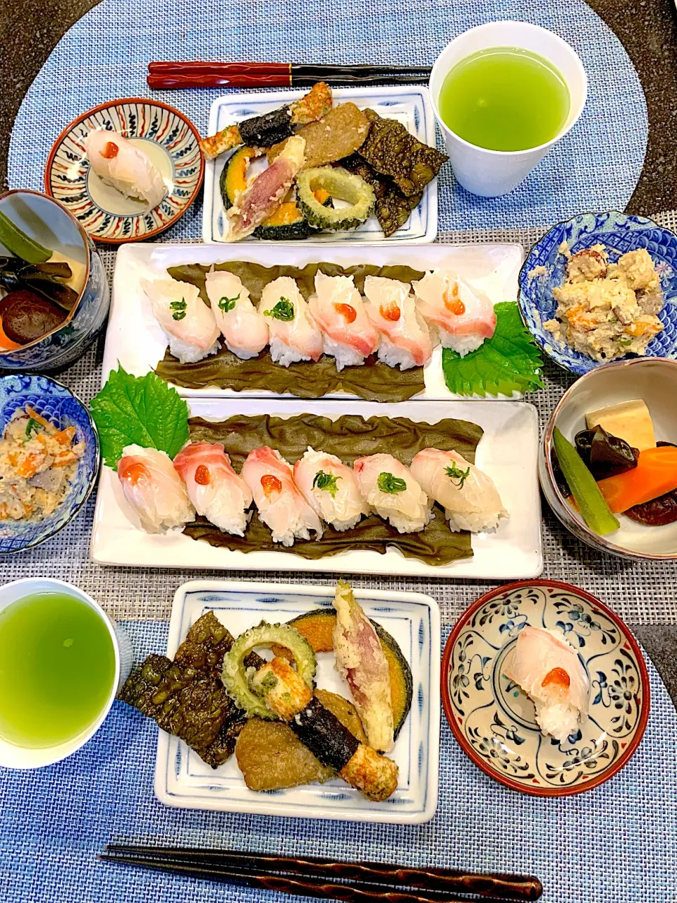 真鯛の昆布締めでにぎり寿司と精進料理|シュトママさん