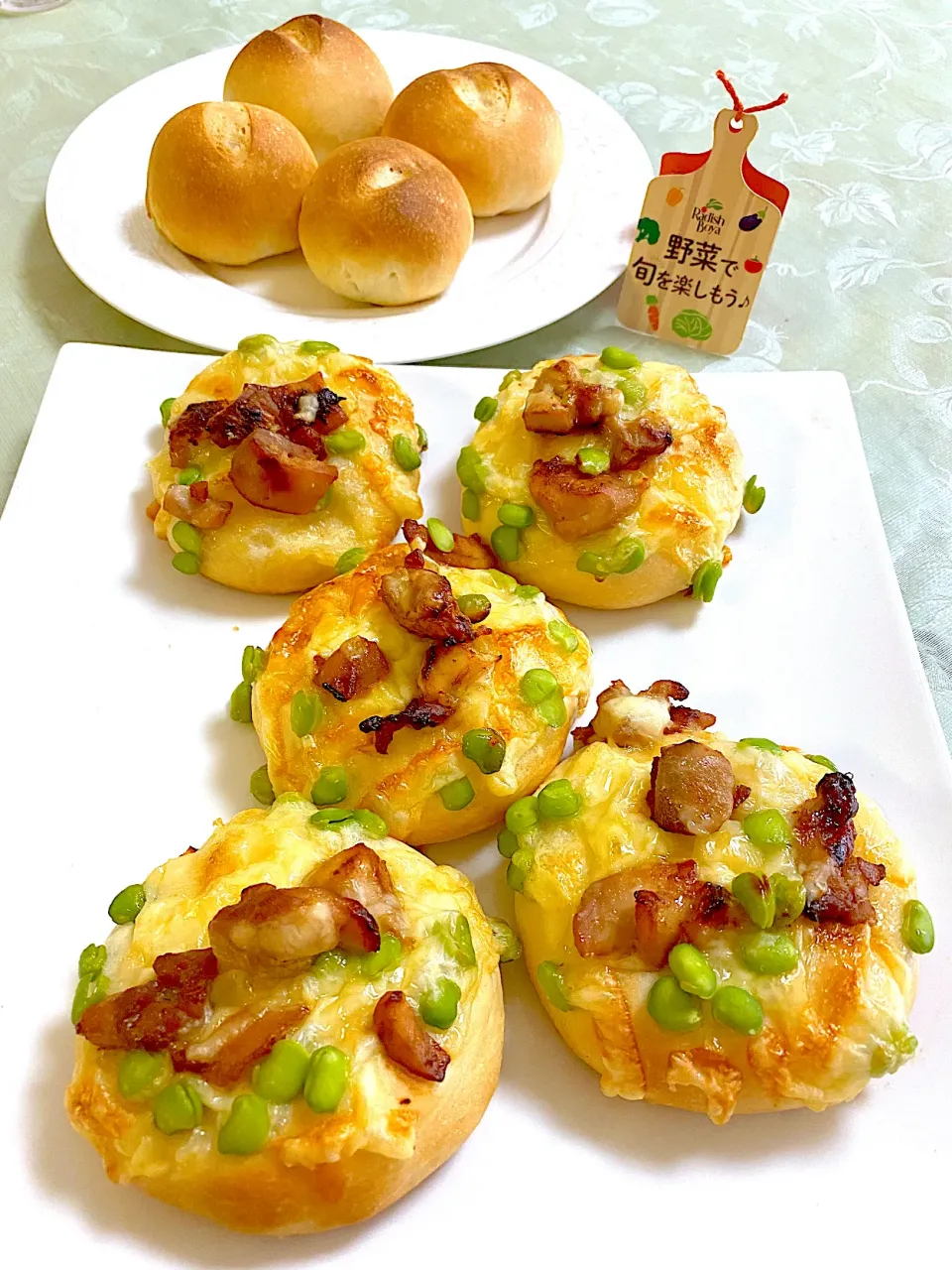 ＊いちご＊さんの料理 照り焼きマヨチーズde枝豆パン🌱and我が家の定番ハム玉子パン🥚🌼|ぽっちさん