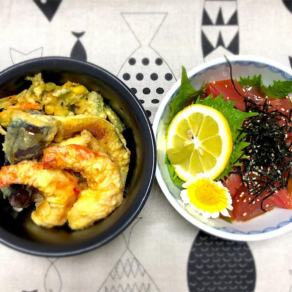 ミニ天丼🍤 & ミニまぐろ漬け丼🍣|かおさん