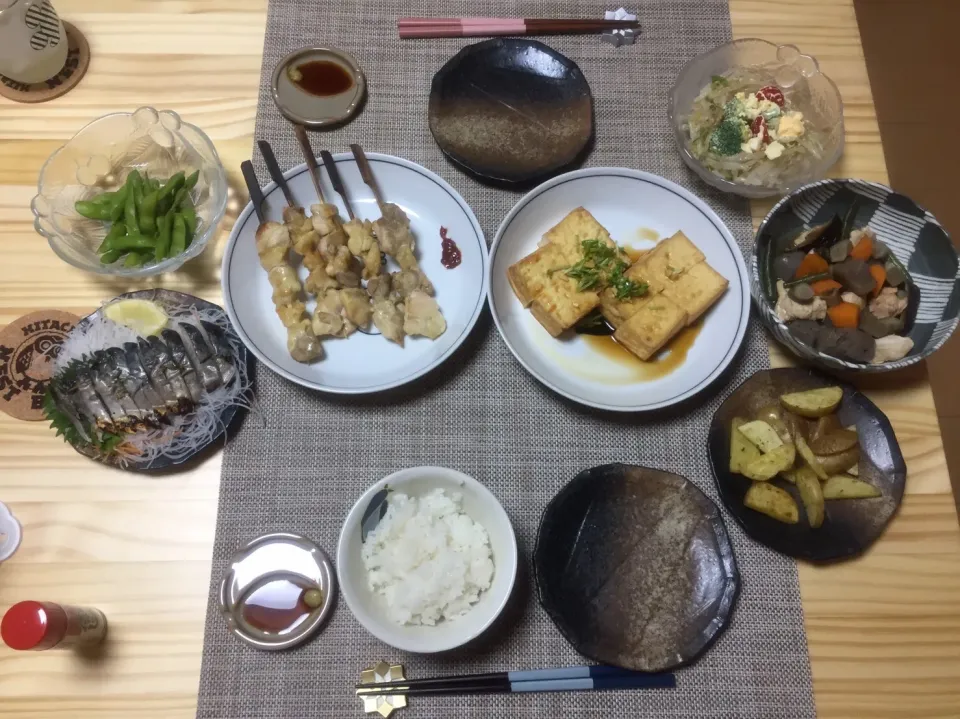 夜　焼き鳥、厚揚げ豆腐|ssssskkkkkさん