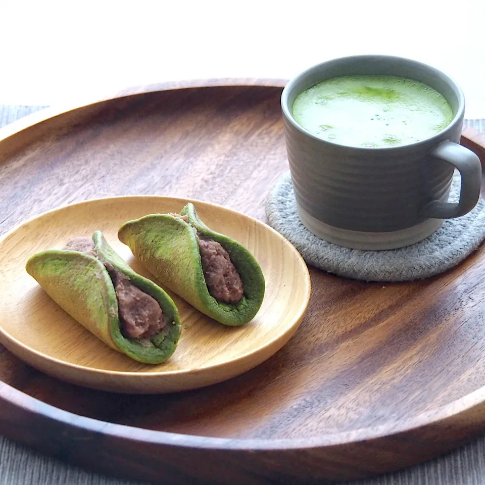 Matcha pancake with red bean paste|Misstyさん