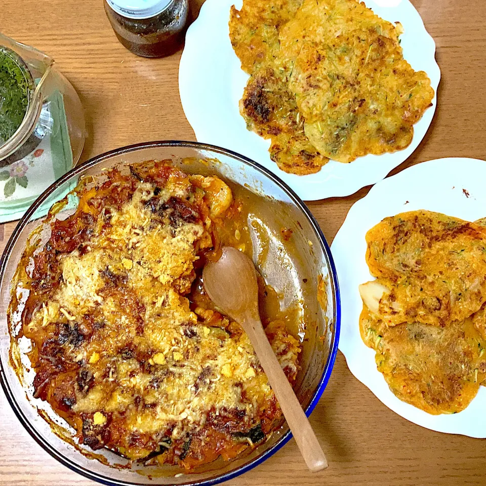 ズッキーニとポテトのチーズ焼きとチヂミ|みんみんさん