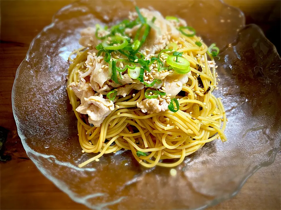 冷しゃぶ高菜の和風パスタ|名状しがたいゴミムシのようなものさん