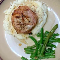 Grilled bacon wrapped pork medallions with a peanut butter whiskey reduction and grilled green beans|TJ McAfoosさん