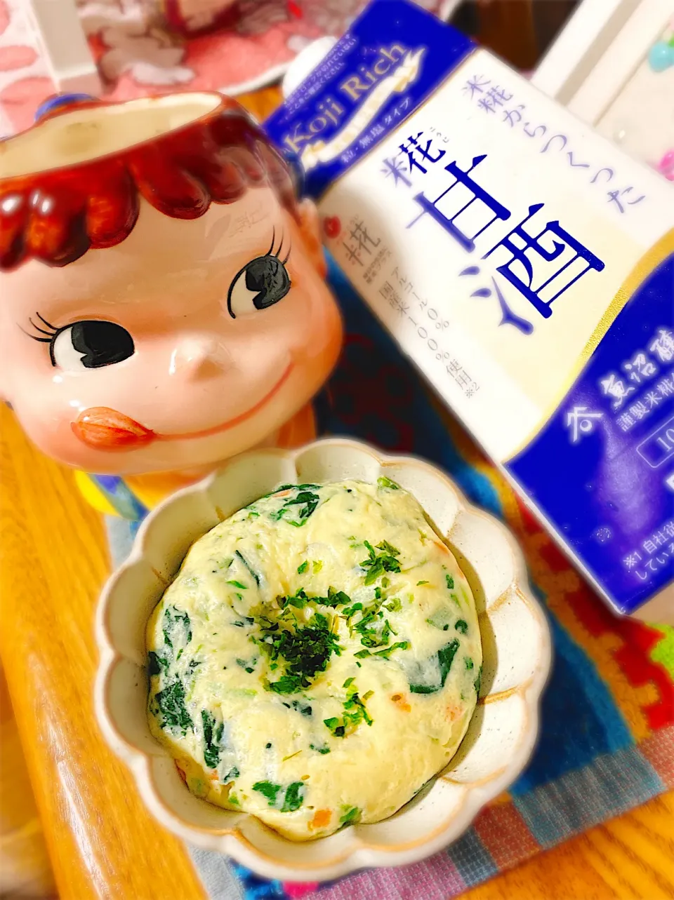 朝ごはんメニュー定番化決定♡具材を変えてオクラとお豆腐のたまご蒸し〜甘酒豆乳バージョン〜。|ぽき。さん