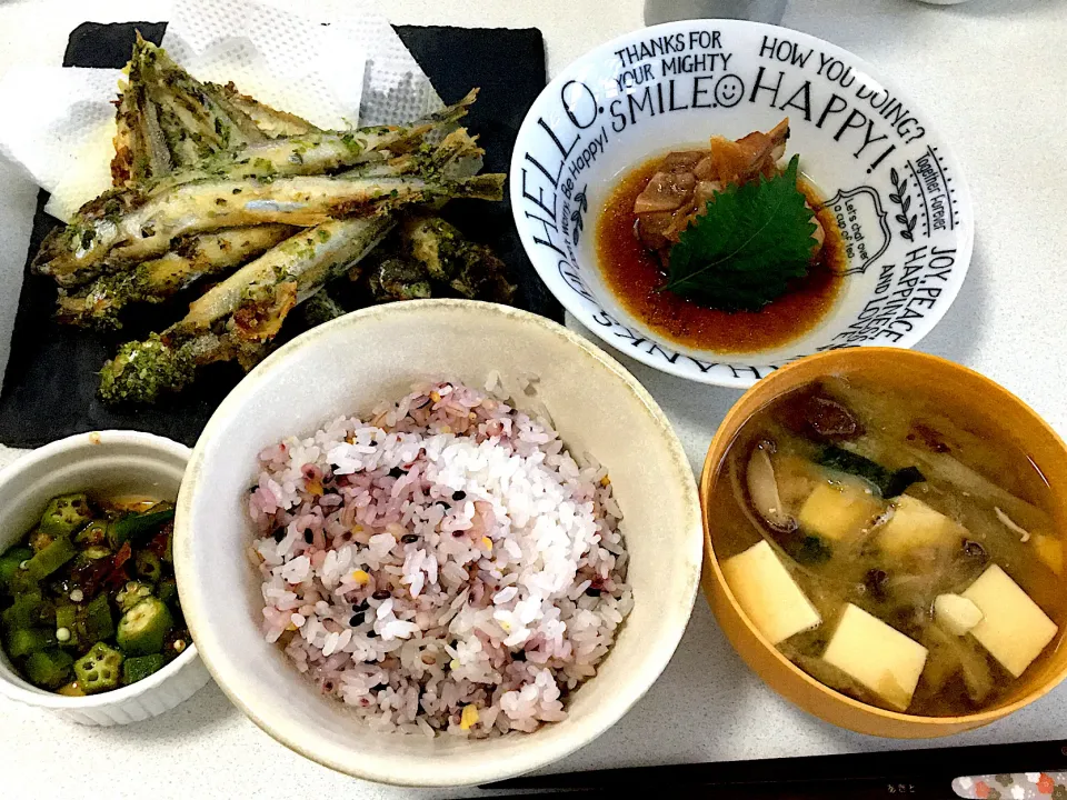 ナンコツの煮込み＊ししゃもの磯辺揚げ※オクラの麺つゆ和え|かっすーさん