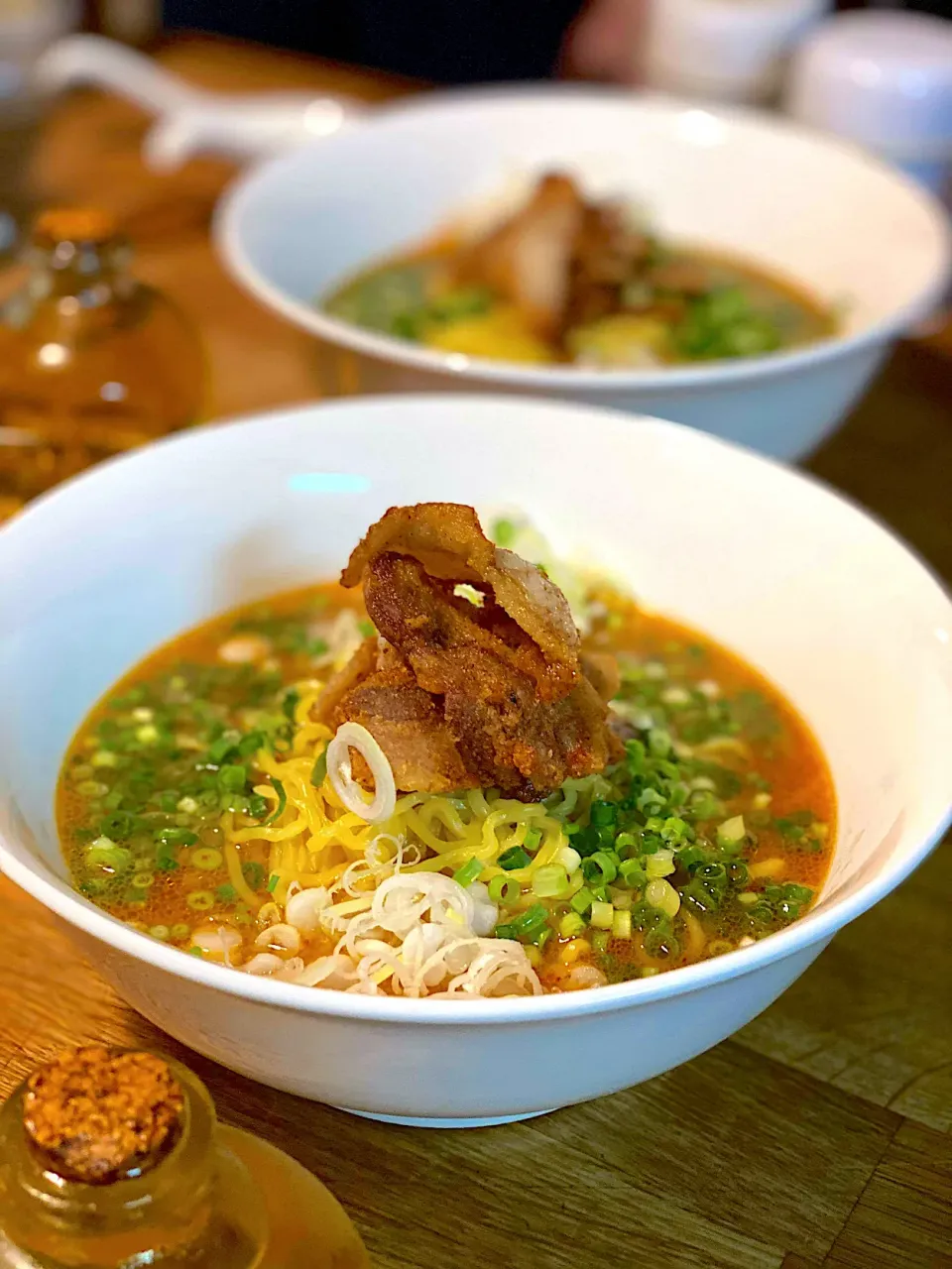 Spicy Miso Ramen with Fried Pork & Negi  #ramen #noodles #soup #miso #homemadefood #chefemanuel|Emanuel Hayashiさん