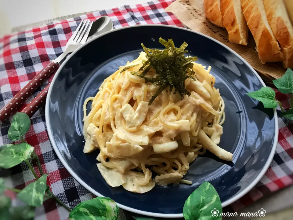 試作☆明太子とイカのクリームパスタ|まなまな♡さん