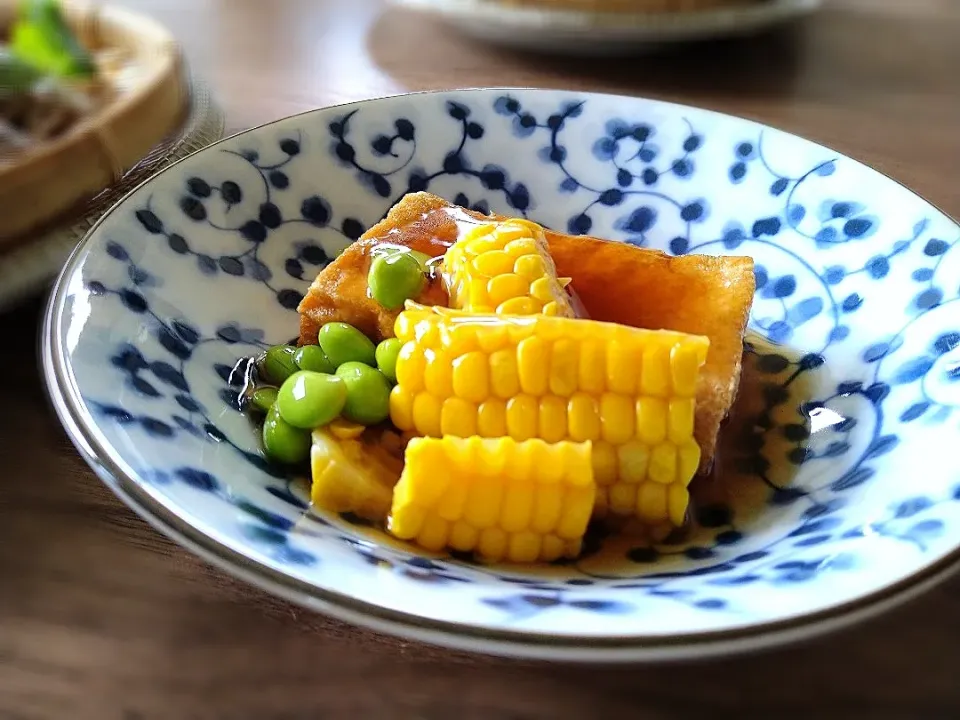 Snapdishの料理写真:厚揚げの夏野菜餡掛け|古尾谷りかこさん